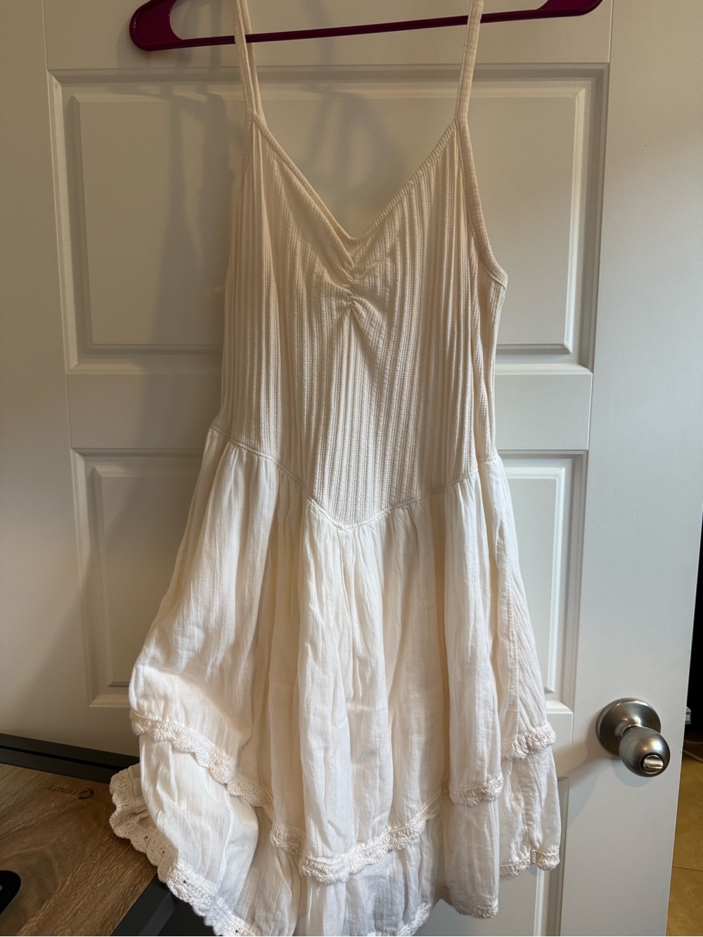 aerie Cream Spaghetti Strap Tiered Mini Dress
